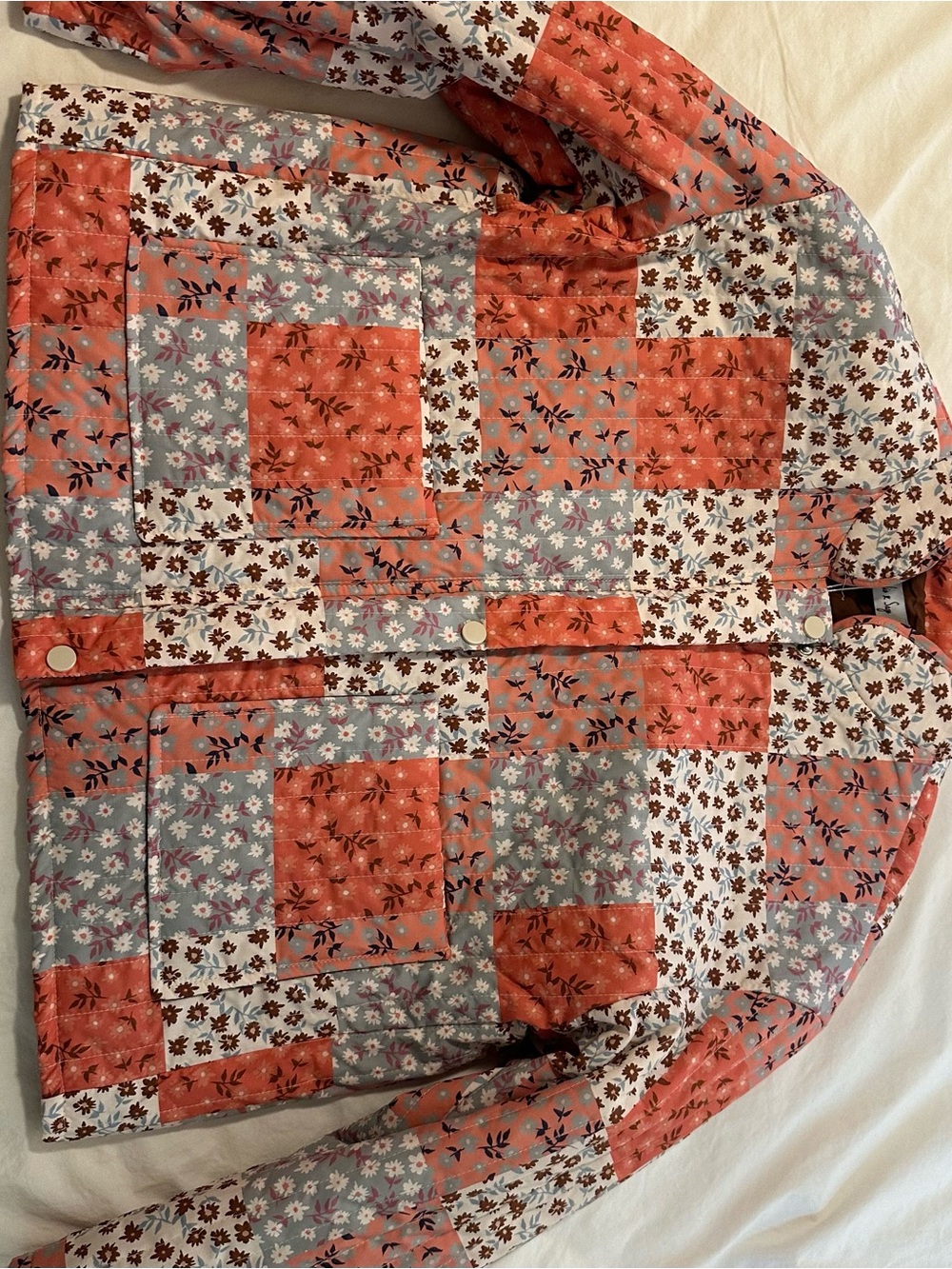 Quilted Patchwork Button-Front Women’s Shirt Jacket - Coral Floral